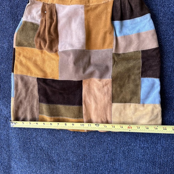 Vintage Patchwork Suede Skirt Womens Medium Multicolor A-Line Bohemian Pockets - Picture 6 of 7